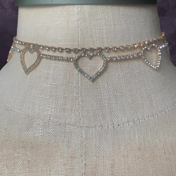 F21 Gold Heart Rhinestone Choker - Picture 1 of 4
